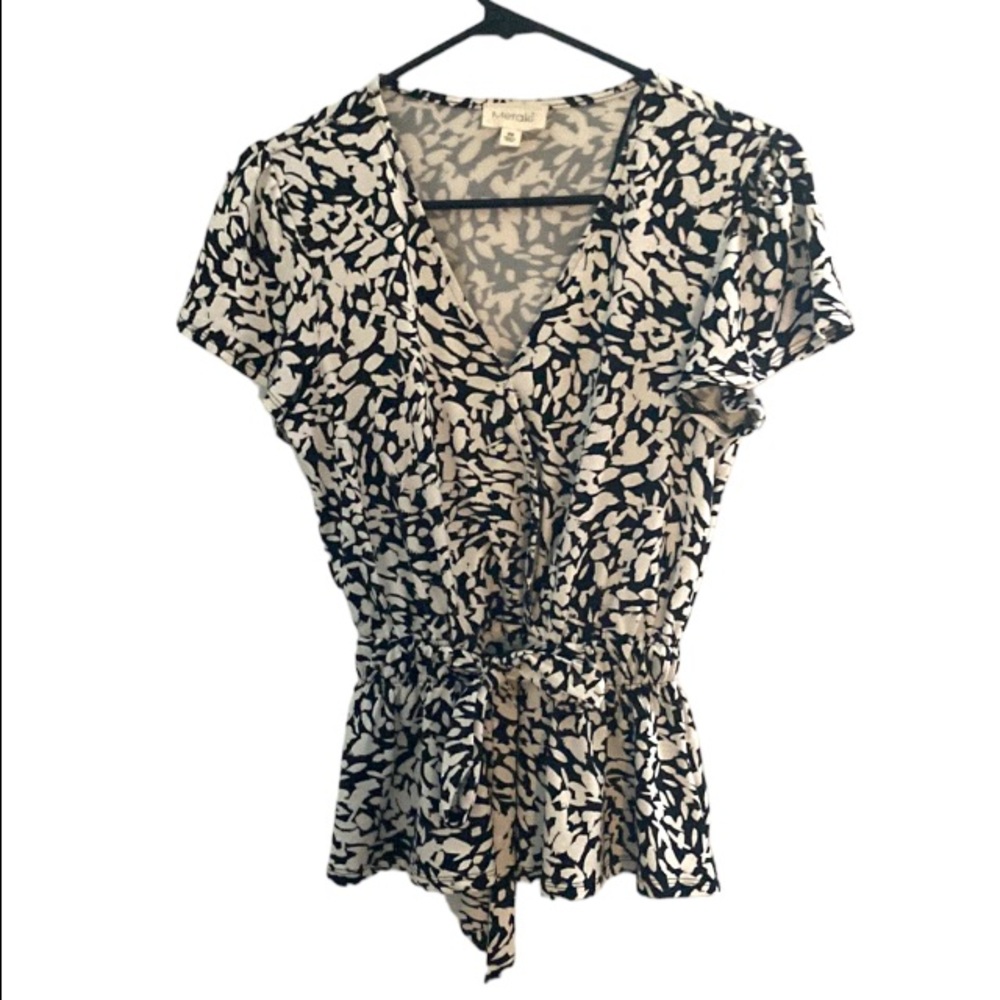 Meraki Black Cream Abstract Print Blouse Top Sz XS